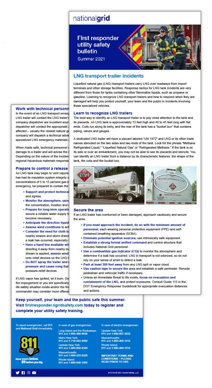 National Grid first responder safety bulletin – Summer 2021: LNG transport trailer incidents
