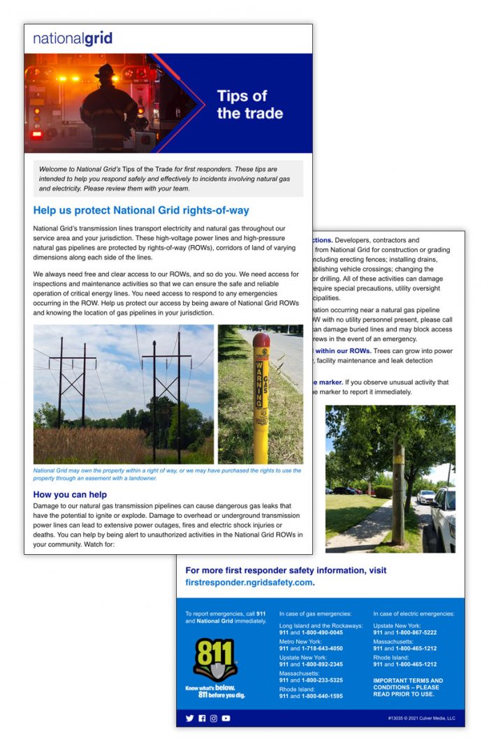 First responder tips of the trade email – Help us protect National Grid rights-of-way