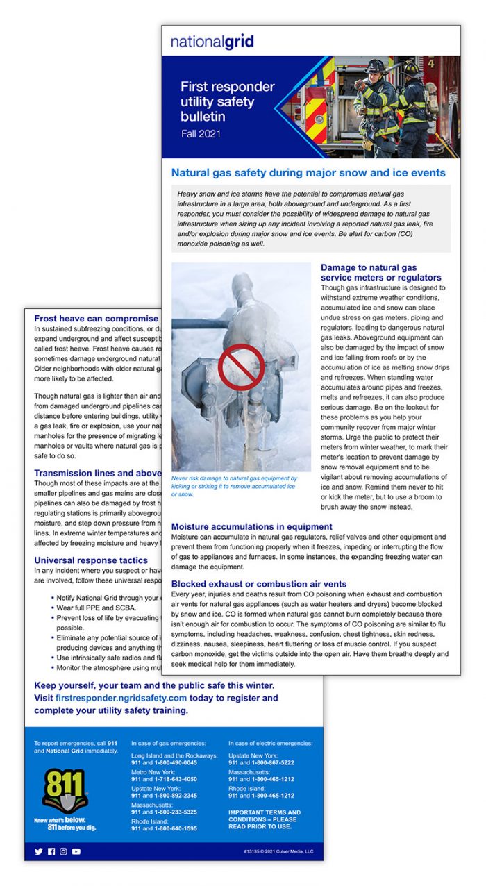 National Grid first responder safety bulletin – Fall 2021: Natural gas safety during major snow and ice events