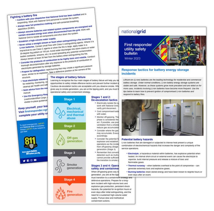 First responder utility safety bulletin – Winter 2023: Response tactics for battery energy storage incidents