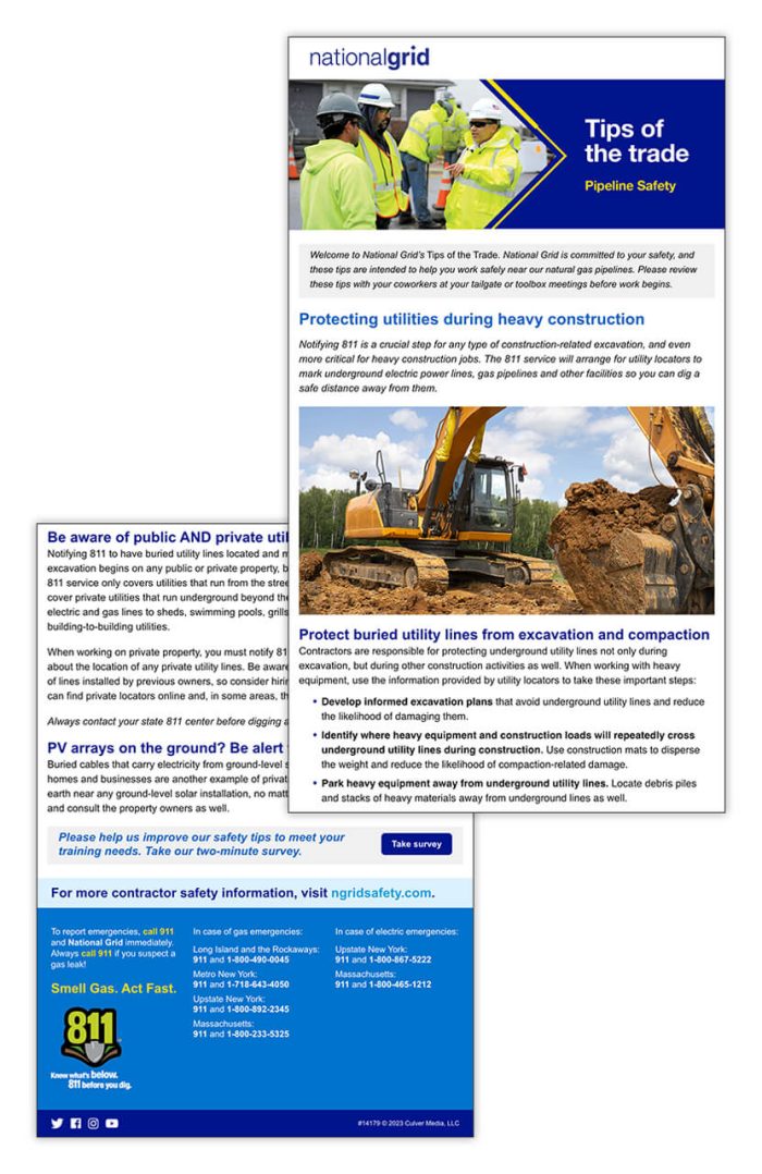 Pipeline Safety tips of the trade email – Protecting utilities during heavy construction
