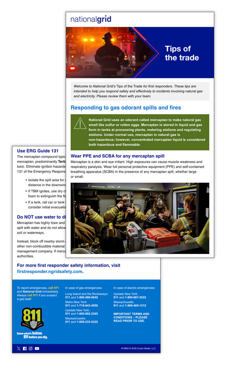 First responder tips of the trade email – Responding to gas odorant spills and fires