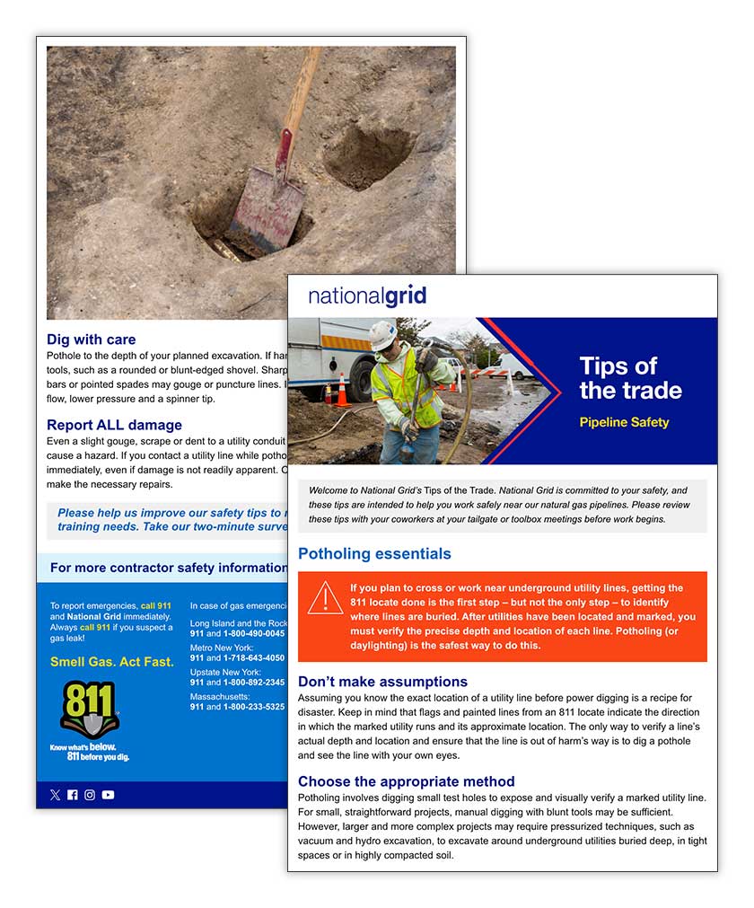 Damage prevention tips of the trade email – Potholing essentials