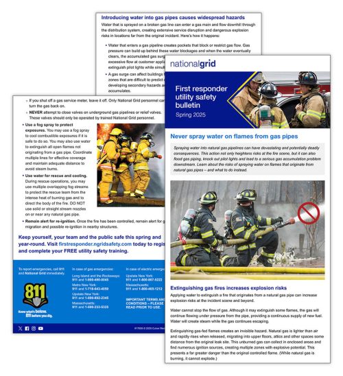 Never spray water on flames from gas pipes