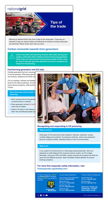 First responder tips of the trade email – Carbon monoxide hazards from generators