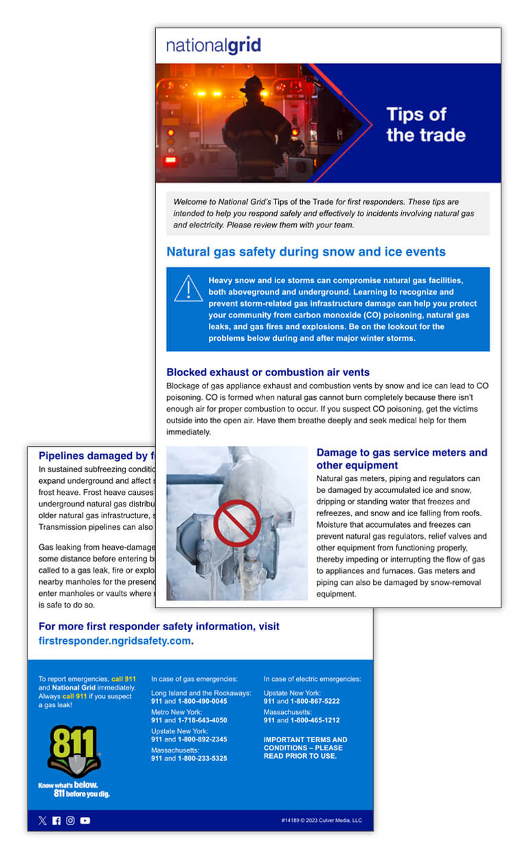 First responder tips of the trade email – Natural gas safety during snow and ice events
