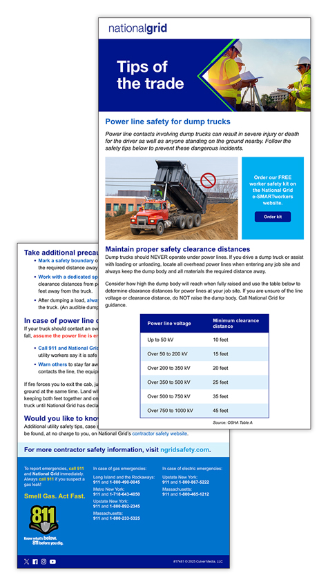 At-risk worker Tips of the Trade email – Power line safety for dump trucks